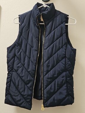 Michael Kors Navy Quilted Chevron Puffer Vest with Gold Zipper